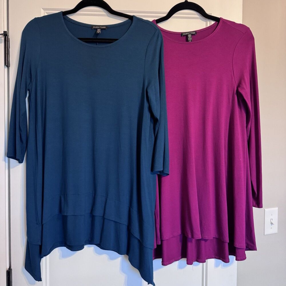 Eileen Fisher Women's Tunic Top Large, Blue/Purple, Viscose, Stretch, Laggenlook
